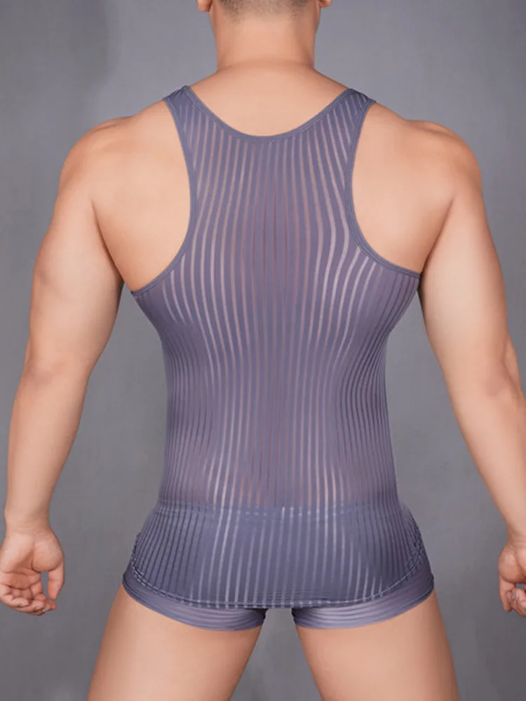 Stripe Sheer Men's Vest Sexy H - Yoga Fitness Club avaliação e preço