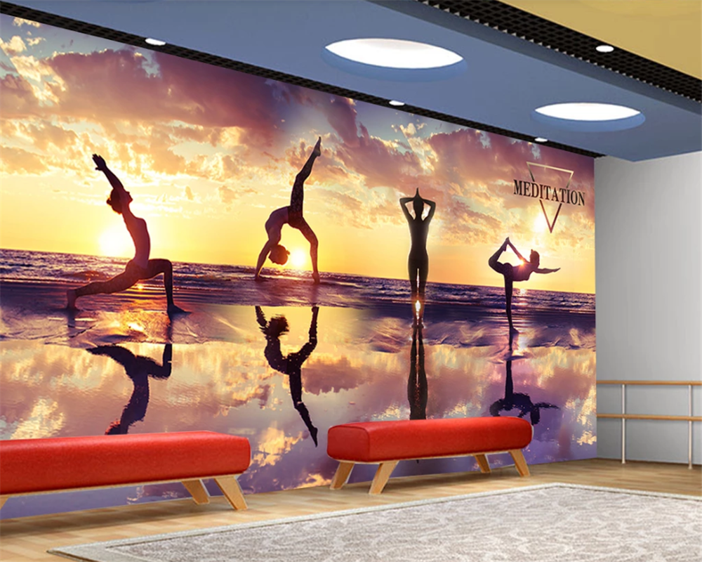 3d wallpaper mural sunset suns - Yoga Fitness Club avaliação e preço