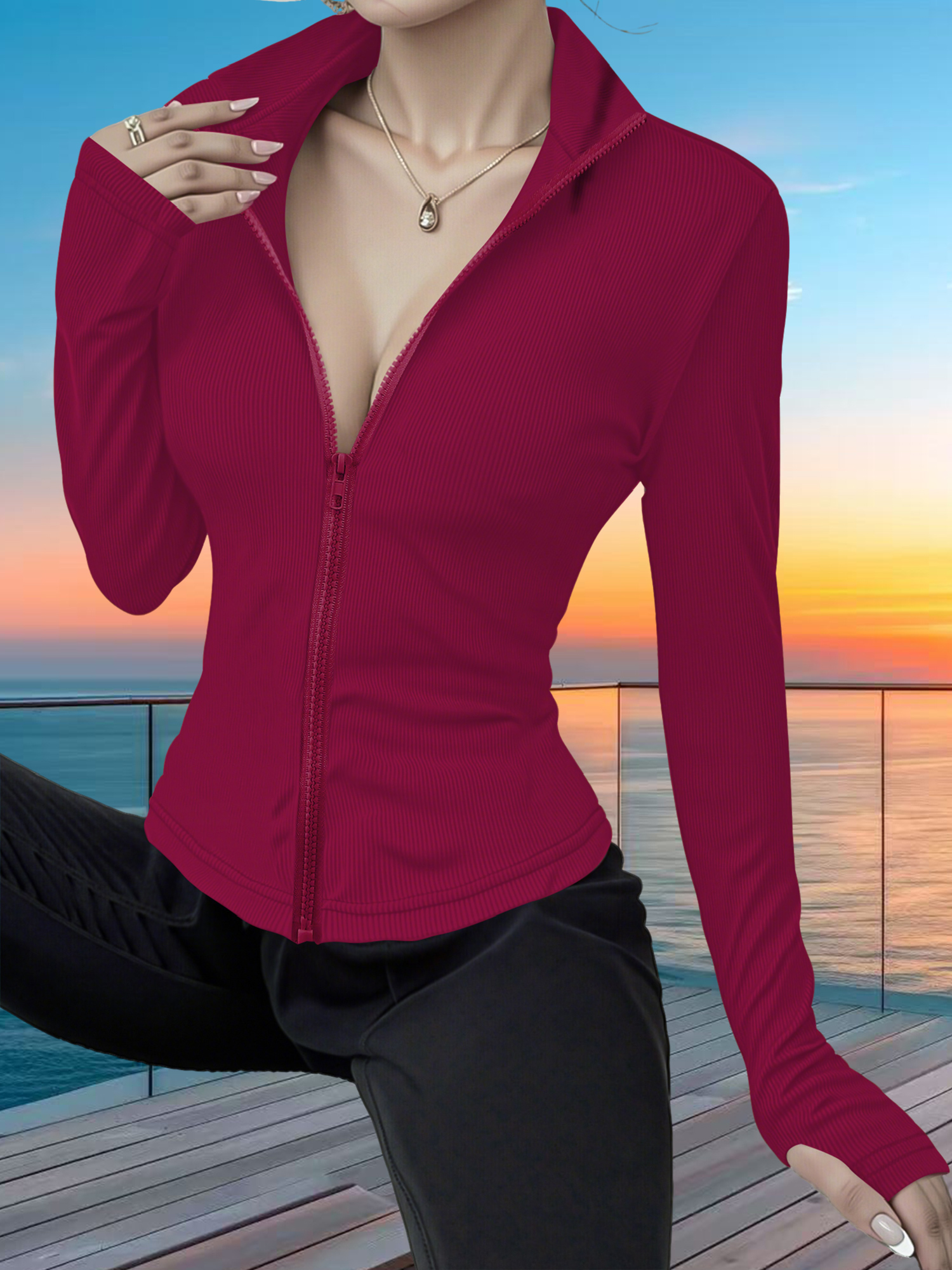 Stretchy Rib Knit Zip-Up Athle - Yoga & Fitness With Faye The Well Being Studio Abbots Langley avaliação e preço