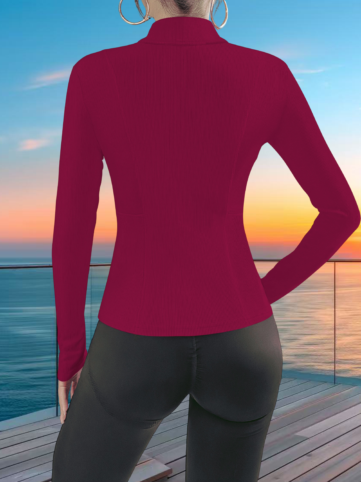 Stretchy Rib Knit Zip-Up Athle - Yoga & Fitness With Faye The Well Being Studio Abbots Langley avaliação e preço
