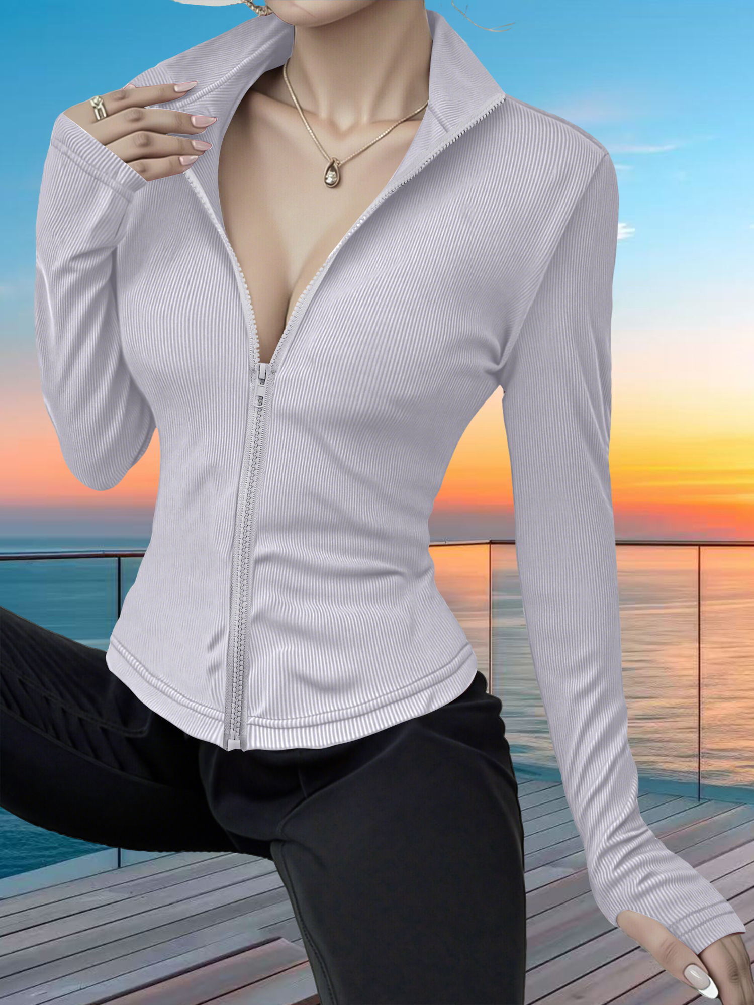 Stretchy Rib Knit Zip-Up Athle - Yoga & Fitness With Faye The Well Being Studio Abbots Langley avaliação e preço