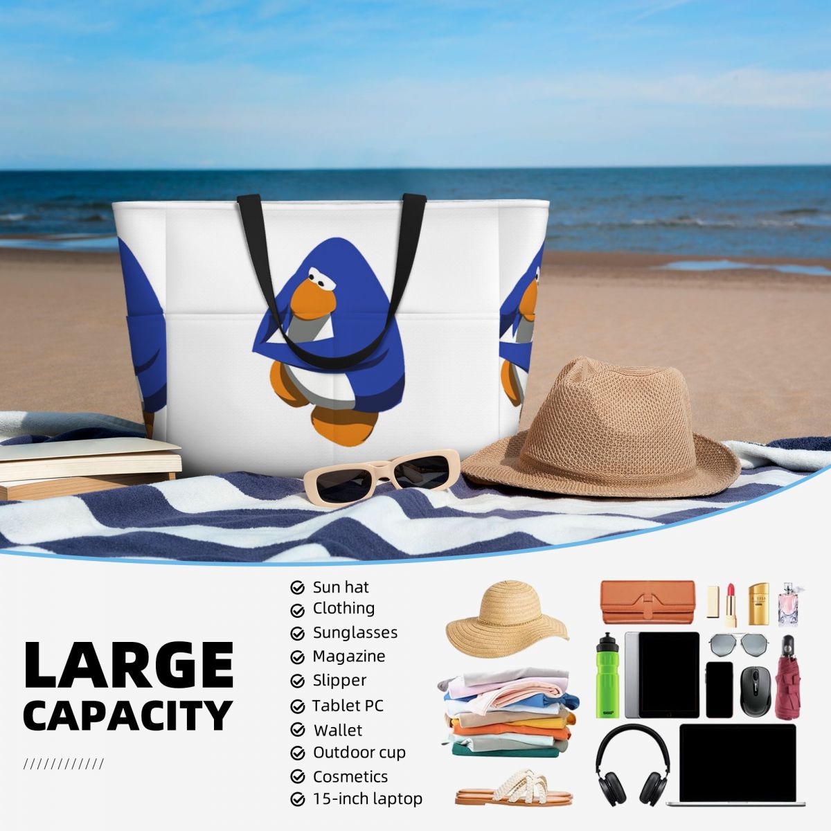 Club Penguin BOI Beach Tote Ba - Yoga Fitness Club avaliação e preço